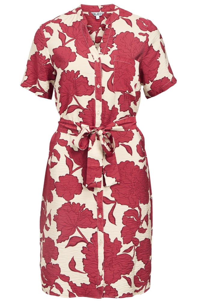 OBJJACIRA S/S SHIRT DRESS NOOS 23043488 Humus/Karanda red flower